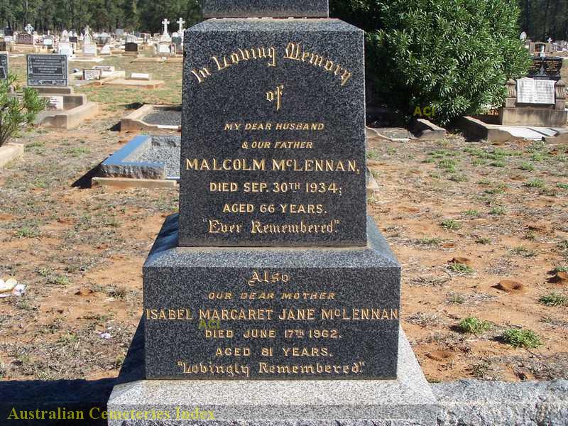 Photo of headstones/Malcolm McLennan d1934 hdstn Miles Cem
